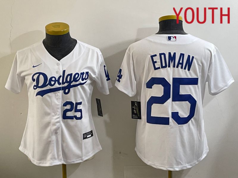 Youth Los Angeles Dodgers #25 Edman White Game 2024 Nike MLB Jersey style 11204